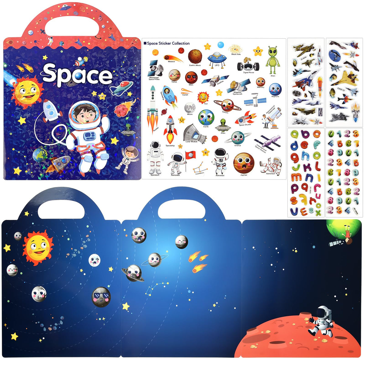 ASTARON 3D Sticker Scenes Book for Kids, 88 Pcs Reusable Space Jelly Stickers for Toddlers, Puffy Sticker Game Educational Sensory Learning Toy, Party Supplies Birthday Gift