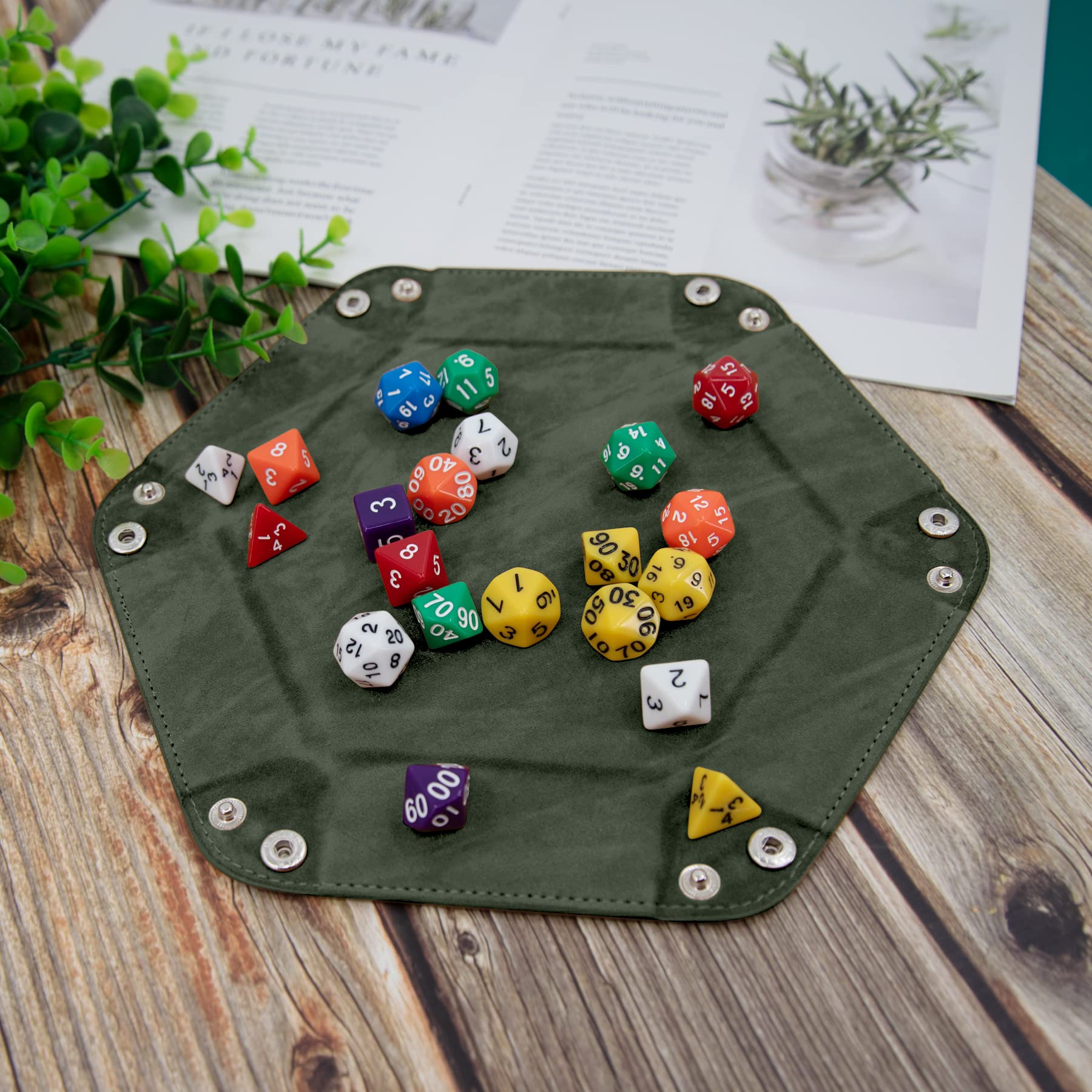 SIQUK 4 Pieces Dice Tray Hexagon Dice Rolling Tray Folding PU Leather Velvet Dice Tray for RPG DND and Other Dice Game (Dark Green, Violet, Red, Black)