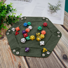 SIQUK 4 Pieces Dice Tray Hexagon Dice Rolling Tray Folding PU Leather Velvet Dice Tray for RPG DND and Other Dice Game (Dark Green, Violet, Red, Black)