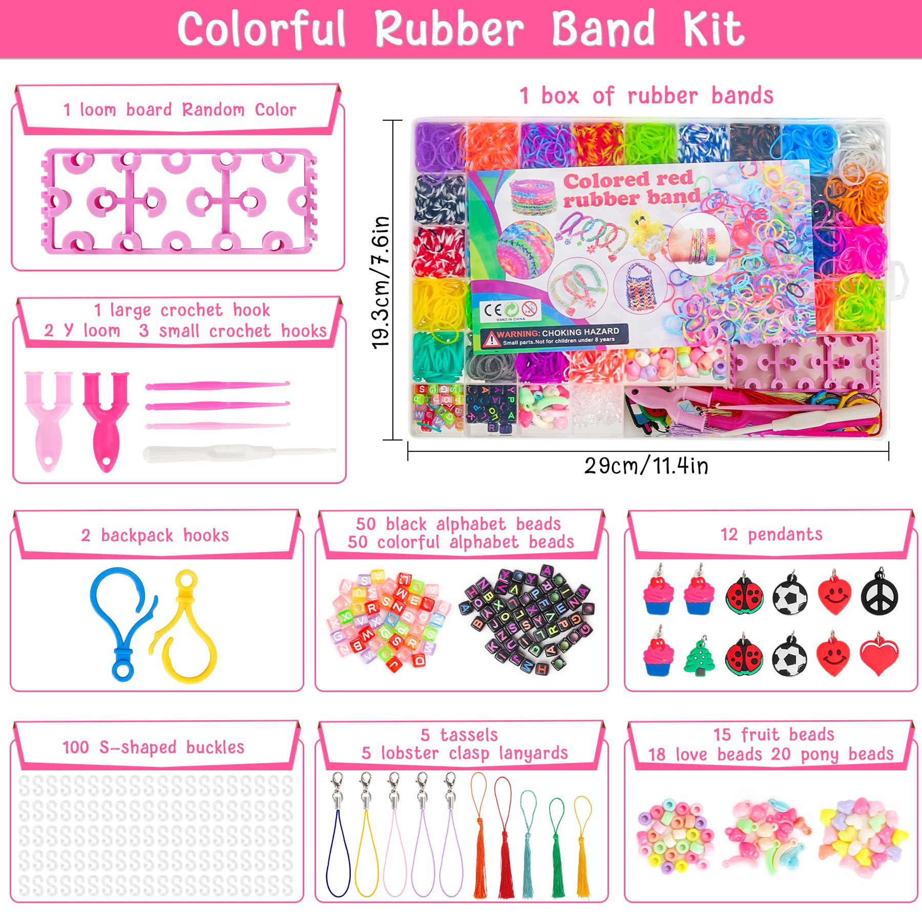 UUEMB 5000and Rubber Loom Bands Starter Kit, 40 Colors Loom Bands Kit for DIY Refill Bracelet Making Craft Kits, 54 Grids Large Loom Twist Bands with Beads Accessories in Box Birthday Gift for Kids