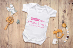 Reality Glitch Happy First Mothers Day Babygrow (3-6 Months, White/Pink)