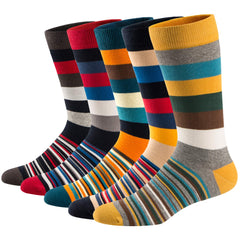 Men's Fun Dress Socks Colorful Funky Patterned Cotton Crew Socks, Color 11 (5 Pairs), Shoe Size:5.5-9