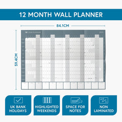 2024 Year Wall Planner by Clear Mind Concepts® - Large A1 (84.1 x 59.4cm) Calendar - Includes All Bank Holidays - Ideal for Home, Work, Students & Office - Delivered Folded in an Envelope