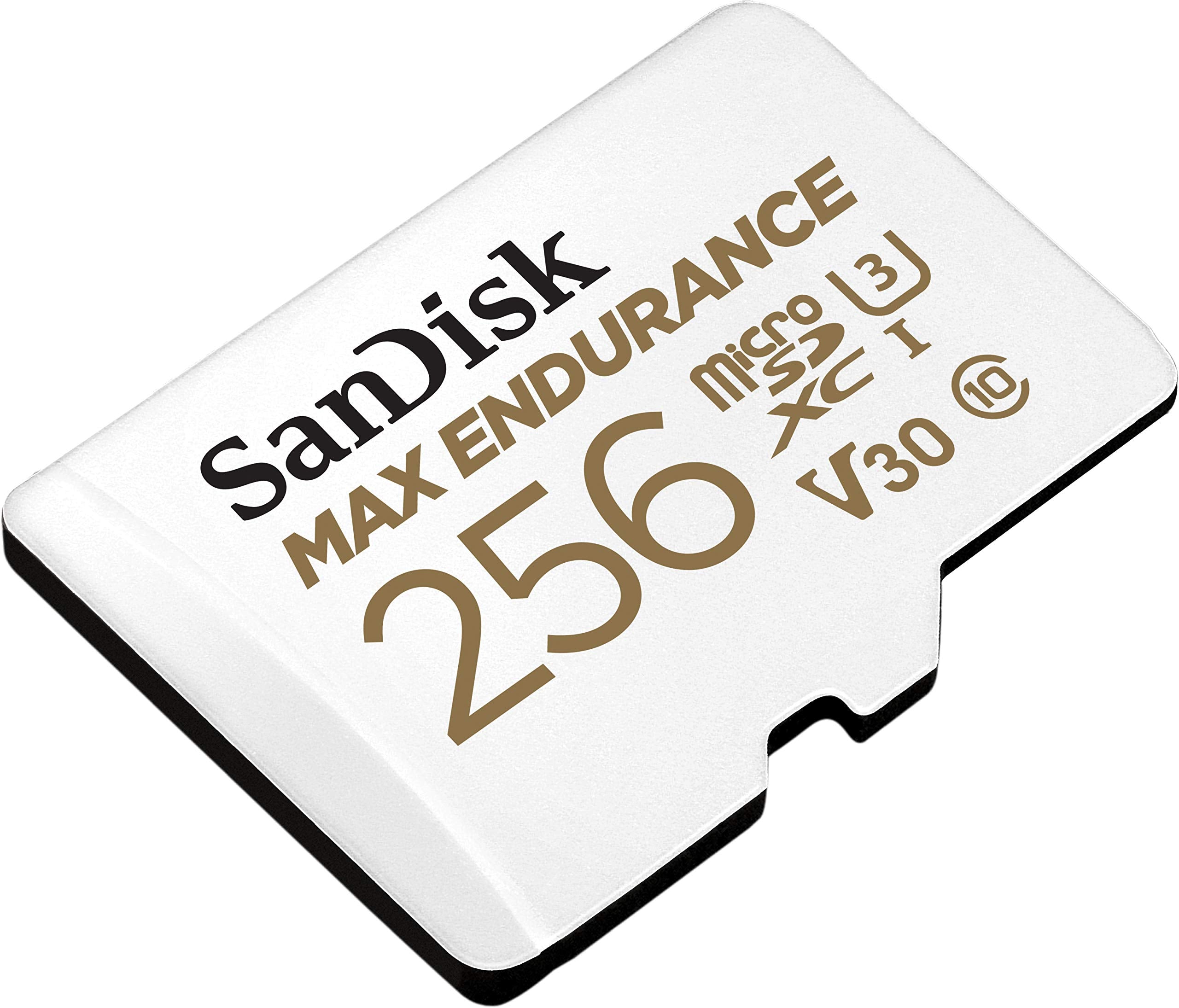 SanDisk MAX ENDURANCE Video Monitoring for Dashcams & Home Monitoring 256 GB microSDXC Memory Card and SD Adaptor 120,000 Hours Endurance , White