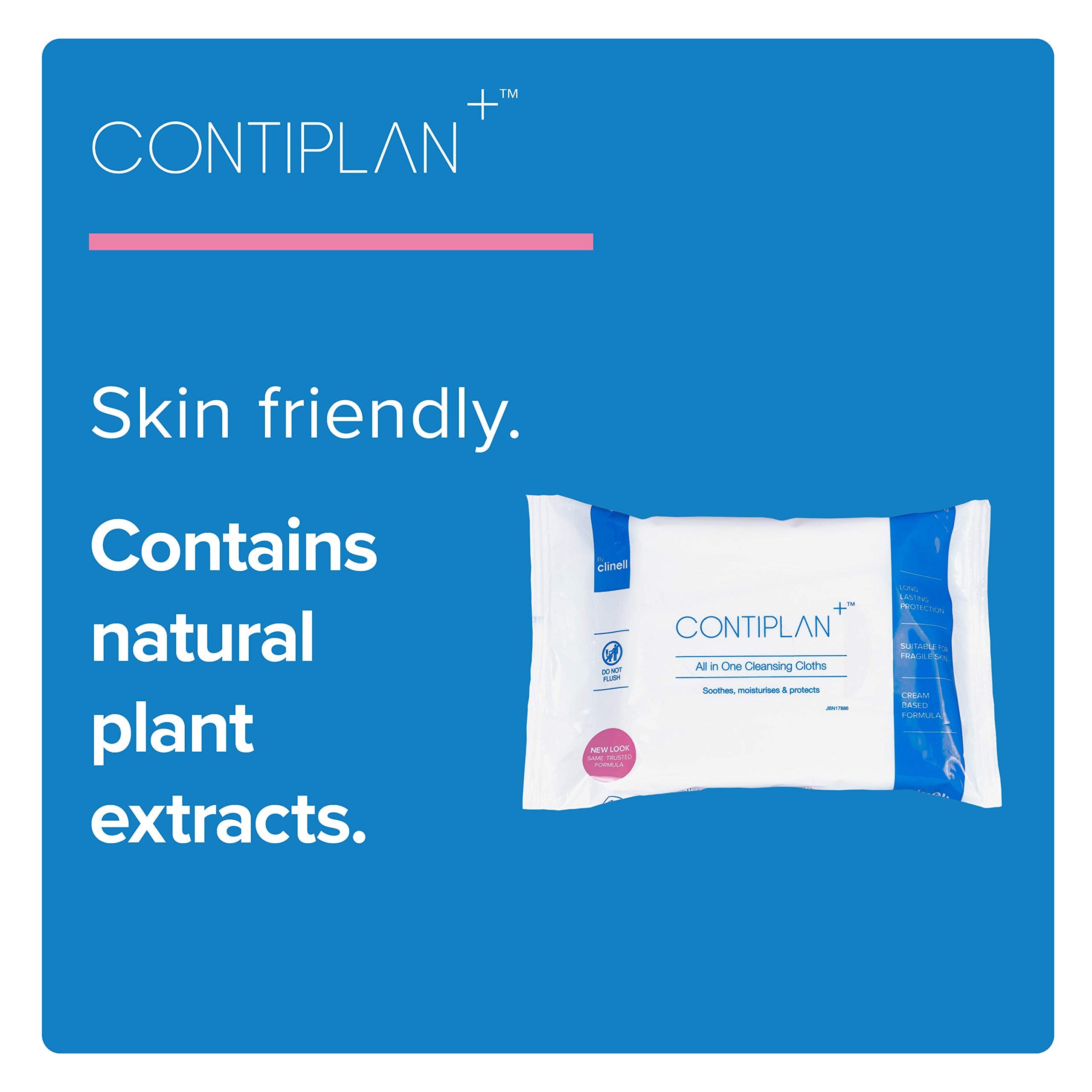 CONTIPLAN Incontinence Cleansing Cloths with Barrier Cream - Packs of 8 Cloths - All in One Cleansing Wipes Cleanses, Soothes and Moisturises - White