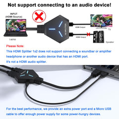 HDMI Splitter for Dual Monitors, HDMI Splitter 1 in 2 Out, HDMI Splitter 4K Ver1.4 Supports 4K 3D Full HD 1080P Compatible for/PS4/PS3/Blu-Ray Player/MacBook/HDTV (1 Source onto 2 Displays)