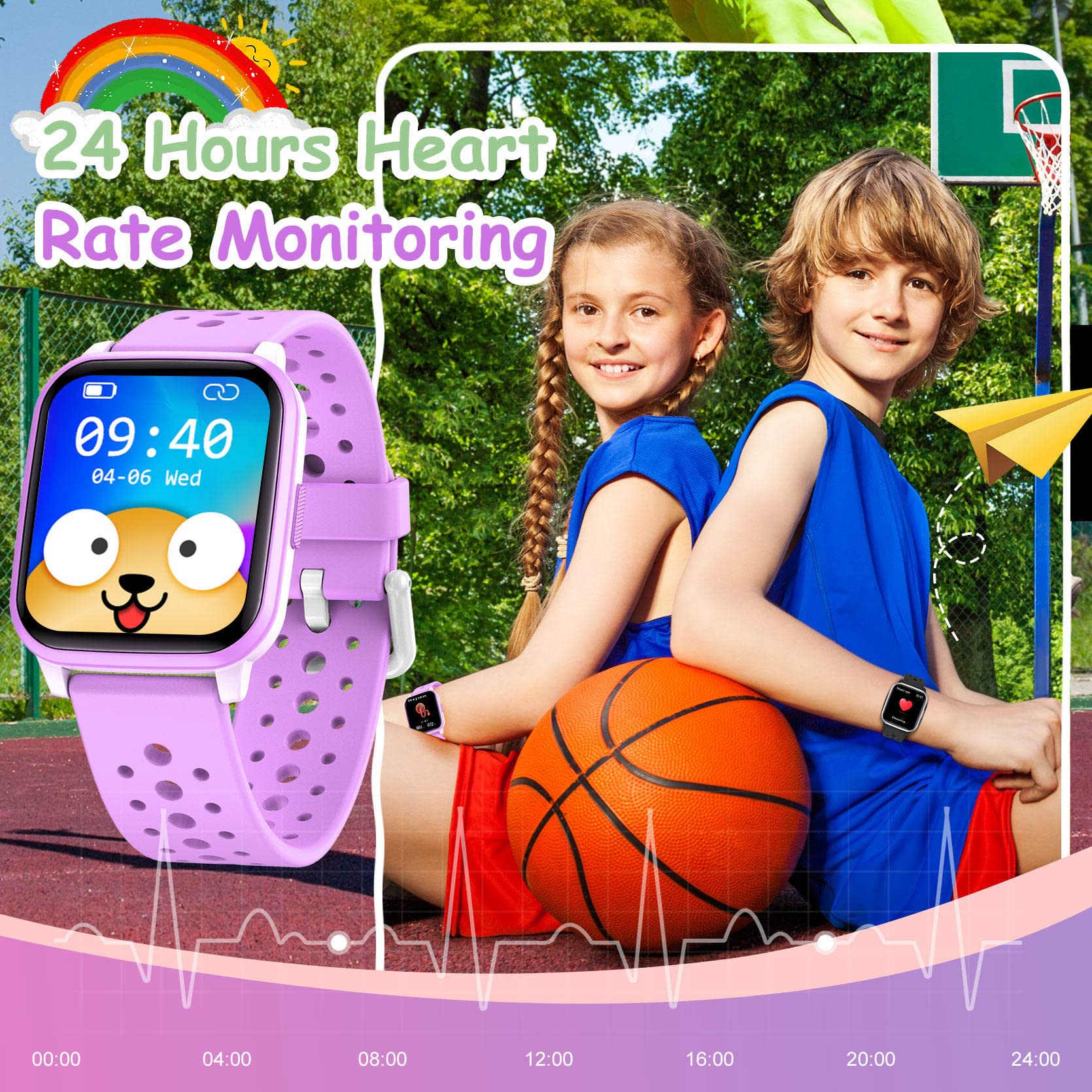 LAMA Kids Smart Watch, 1.4 inches Touch Screen Activity Trackers, Fitness Trackers With Heart Rate Monitor, Waterproof IP68 Tracker Watch Pedometer Stopwatch, Smart Watch for Girl Boy, Purple