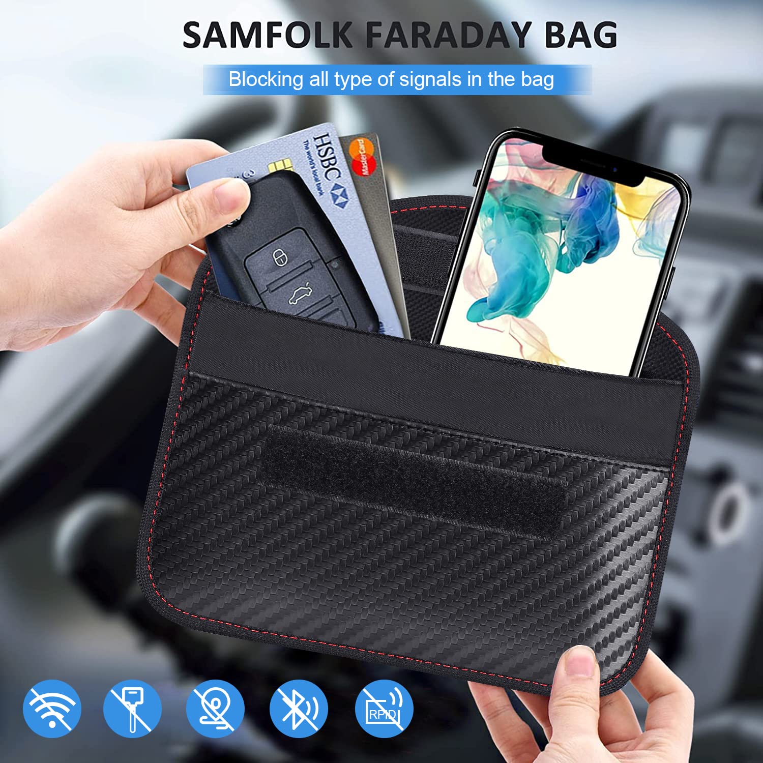 Samfolk Faraday Pouch for Phones and Car Keys, Anti-Tracking Mobile Phone Case, RFID Faraday Pouch, Blocking Signal Keyless Entry Car Keys Case, Faraday Bag For Car Keys Mobile Phone Cards