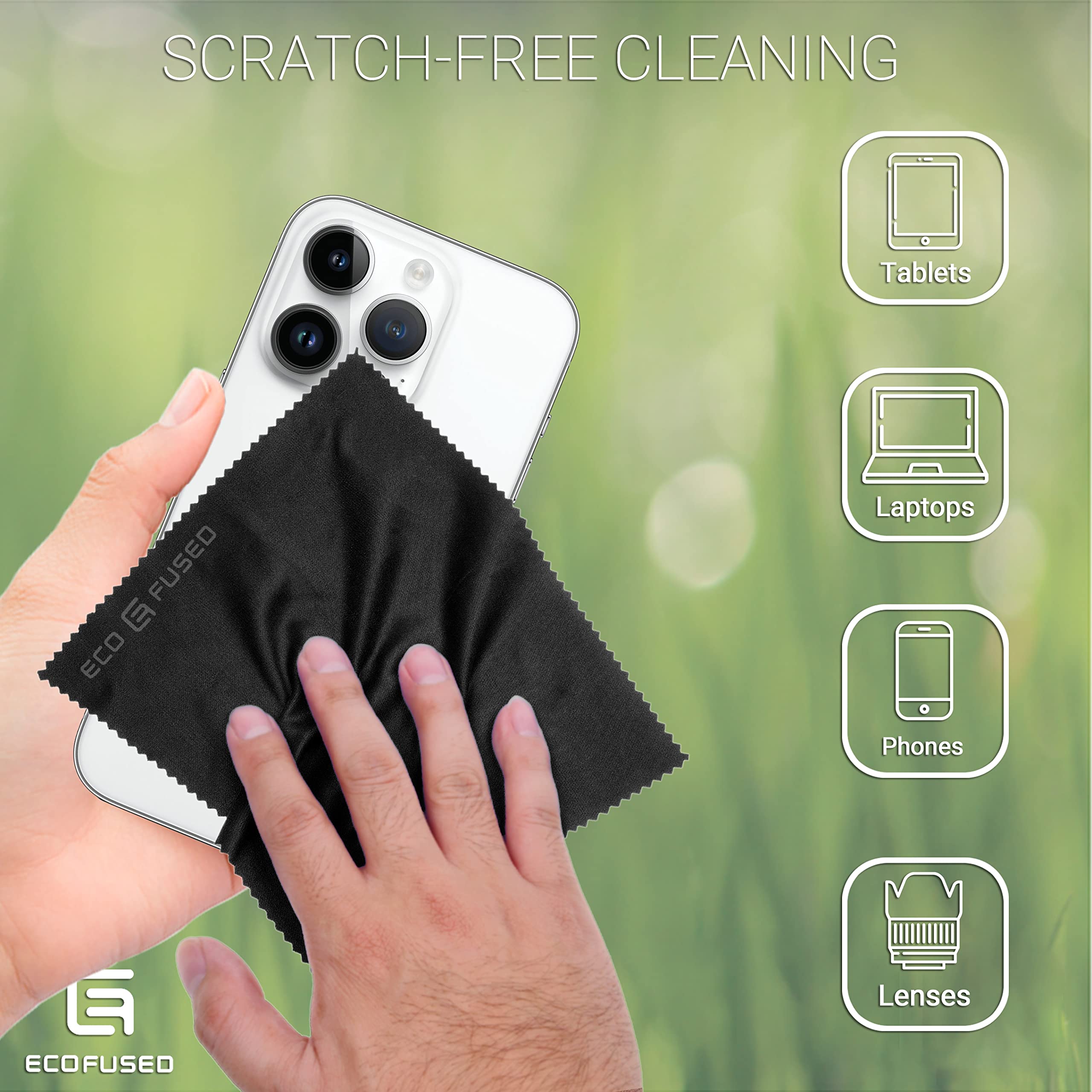 Microfiber Cleaning Cloth - 6 x 7 inches Black/Grey Microfiber Cloth with White Cleaning Cloth - 12 Pack Microfiber Cleaning Cloth for Glasses & Camera Lens