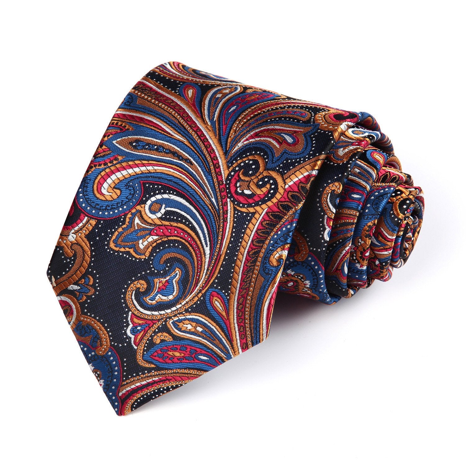 HISDERN Floral Paisley Wedding Tie Handkerchief Men's Necktie & Pocket Square Set Orange & Navy Blue