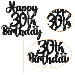 Gyufise 1Pc Happy 30th Birthday Cake Topper Glitter 30 & Fabulous 30th Birthday Cake Pick for Celebrating 30th Birthday Anniversary Party Cake Decorations Supplies Black