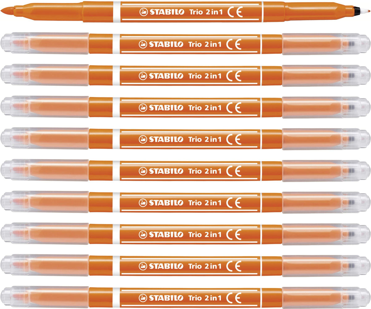 Fibre-Tip Pen and Fineliner - STABILO Trio 2 in 1 - Pack of 10 - Orange