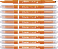 Fibre-Tip Pen and Fineliner - STABILO Trio 2 in 1 - Pack of 10 - Orange