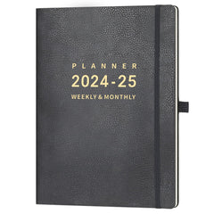 Academic Diary 2024-2025 - A4 Diary 2024-2025 Week to View from July 2024 to June 2025 with Soft Leather Cover, Grey, Elasticated Closure, Back Pocket, Pen Loop, 21.7 x 28.3 x 1.5 cm