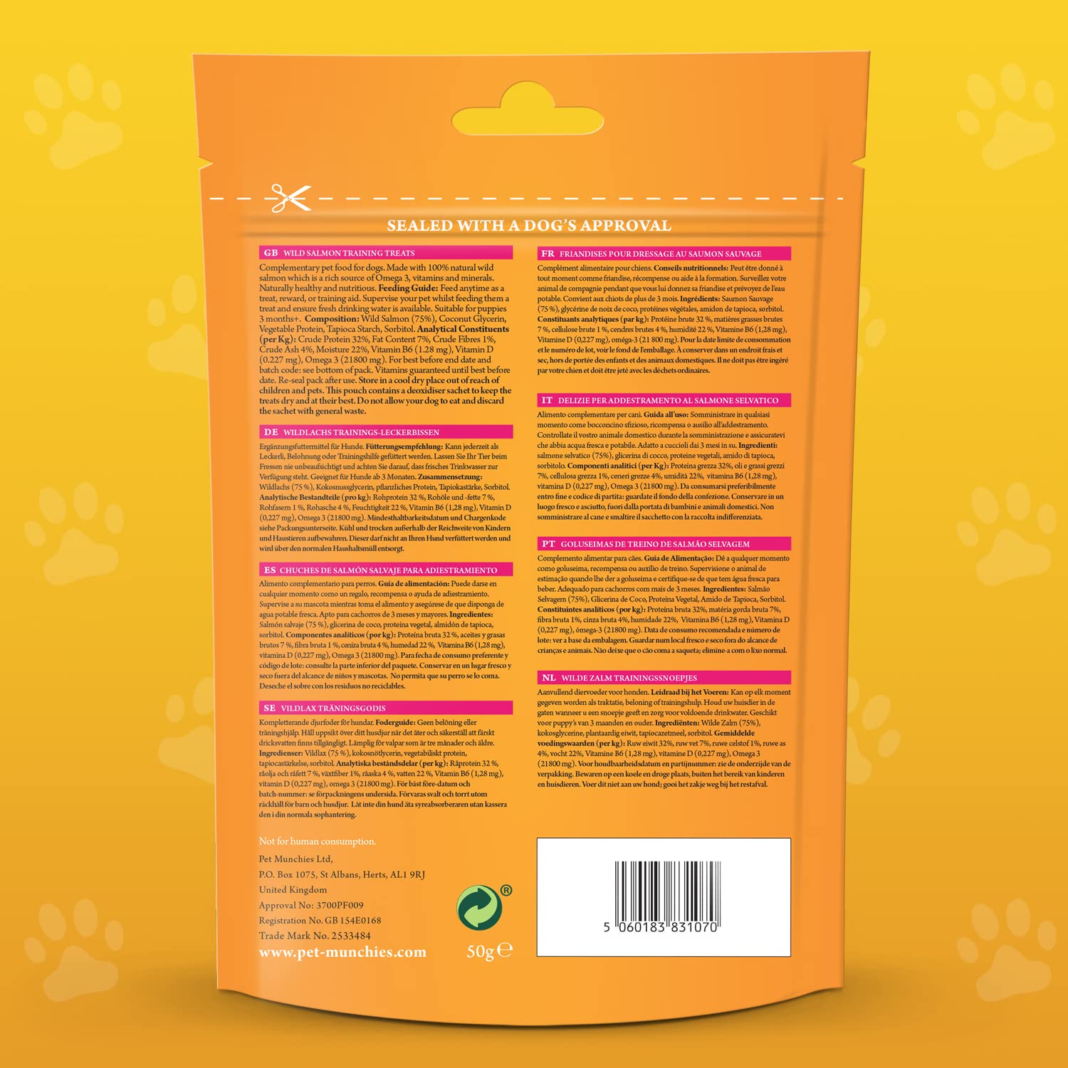 Pet Munchies Wild Salmon Dog Training Treats, Grain Free Tasty Bites with Natural Real Meat 50g