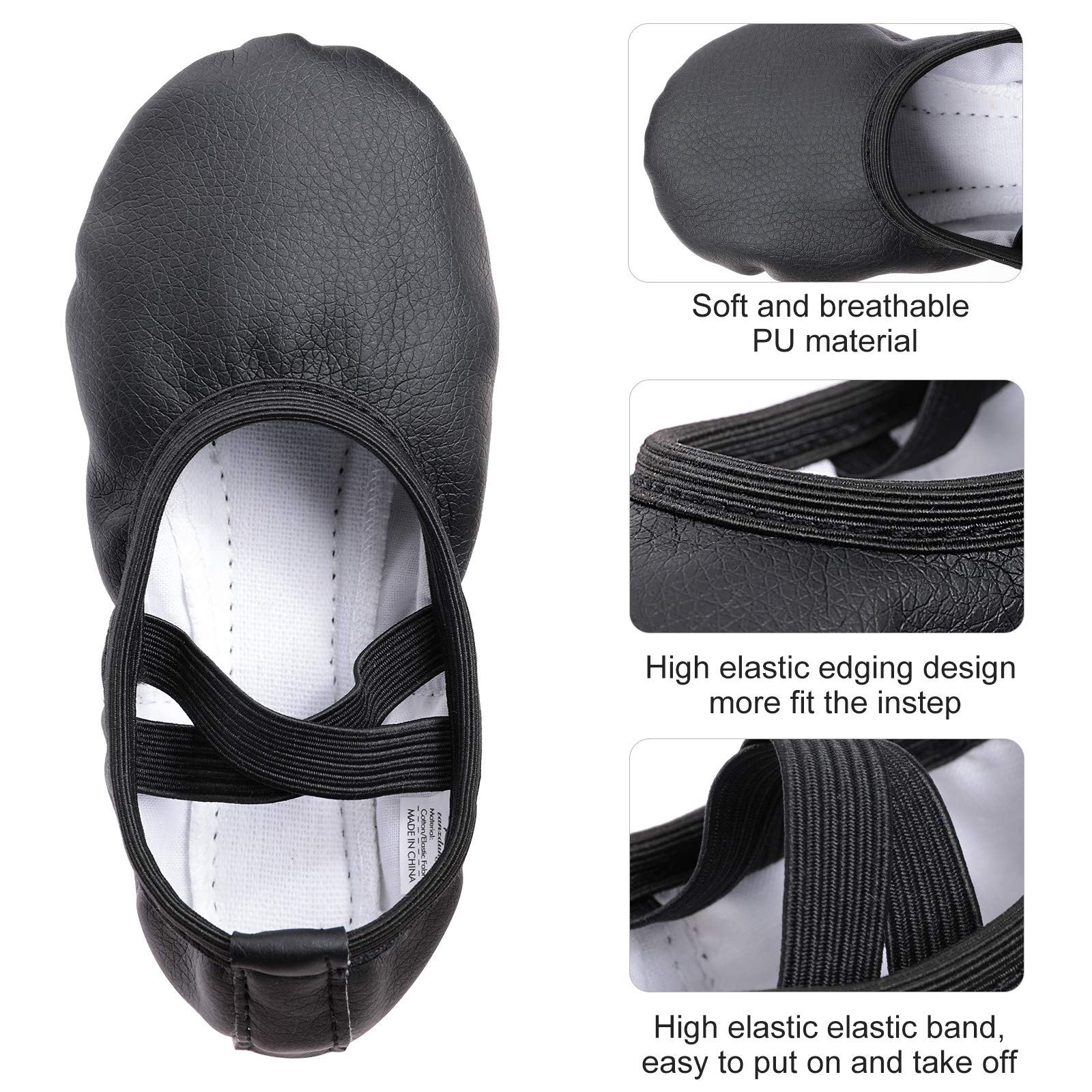 Ballet Shoes for Girls Leather Ballet Dance Slipper Full Leather Sole Ballet Flats for Kids Toddler Child Women Adults Black Size 12UK child-EU31