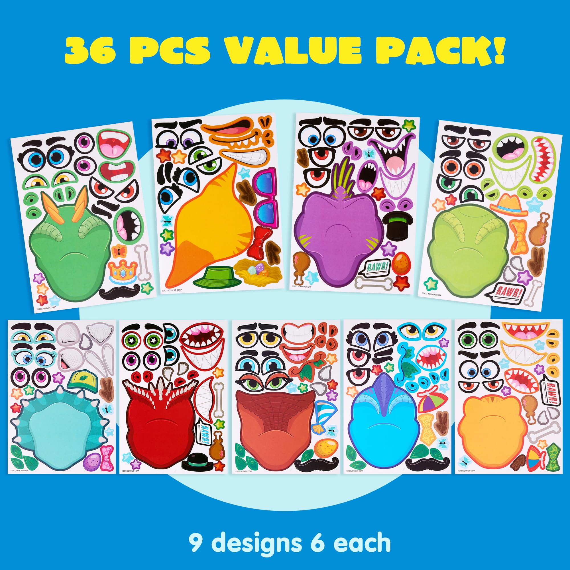 JOYIN 36 PCS Make-a-face Sticker Sheets Make Your Own Dinosaur Fantasy Animal Mix and Match Sticker Sheets for Children, Sticker Faces for Kids, Stickers for Party Bags, Kids Party Favor Supplies