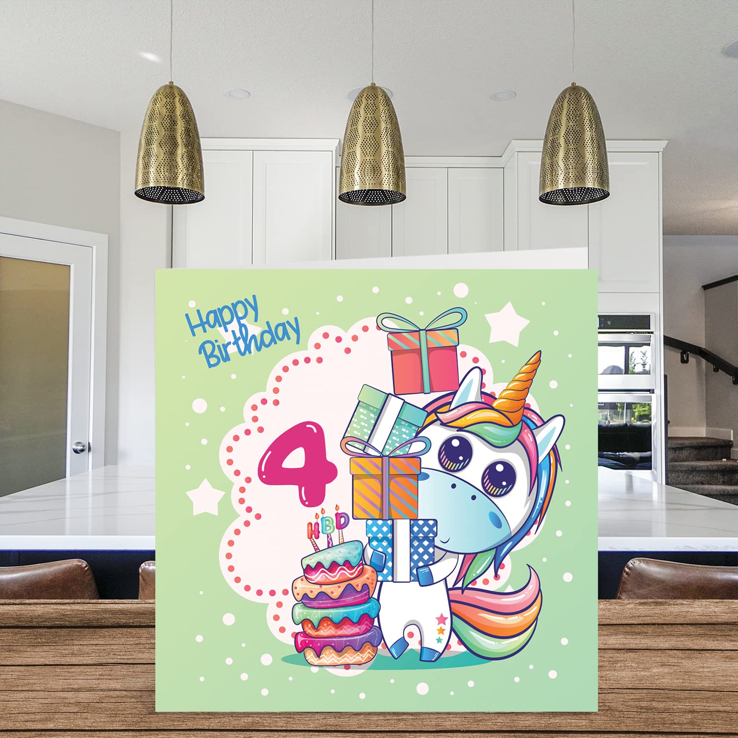 4th Birthday Card Girl - Magical Unicorn Birthday Card - Happy Birthday Card 4 Year Old Girl, Girls Birthday Cards for Her, 145mm x 145mm Greeting Cards for Daughter Niece Granddaughter Kids Children