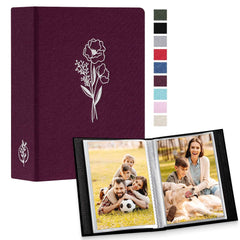 Lanpn Small Photo Album 6x4 2 Packs, Each Pack holds 100 Pictures, Slip in Pockets Mini Linen Top Loading Photo Albums for Portrait Only 10x15cm Picture Purple