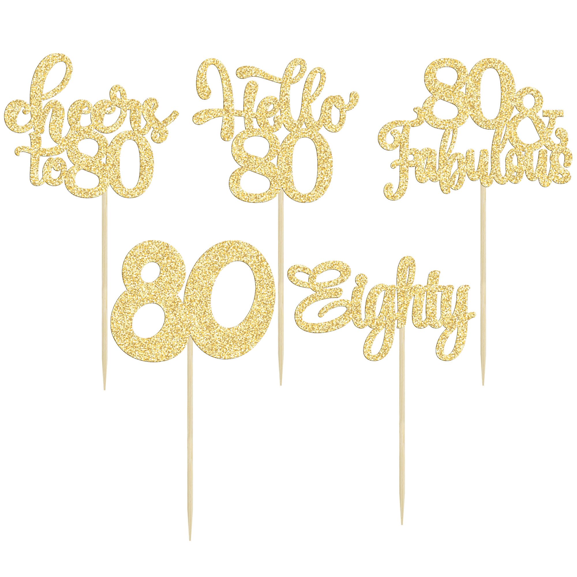 30Pcs Happy 80th Birthday Cupcake Toppers Eighty Cheers to 80 Years Old Birthday Cupcake Picks for Happy 80th Birthday Anniversary Party Cake Decorations Gold Glitter