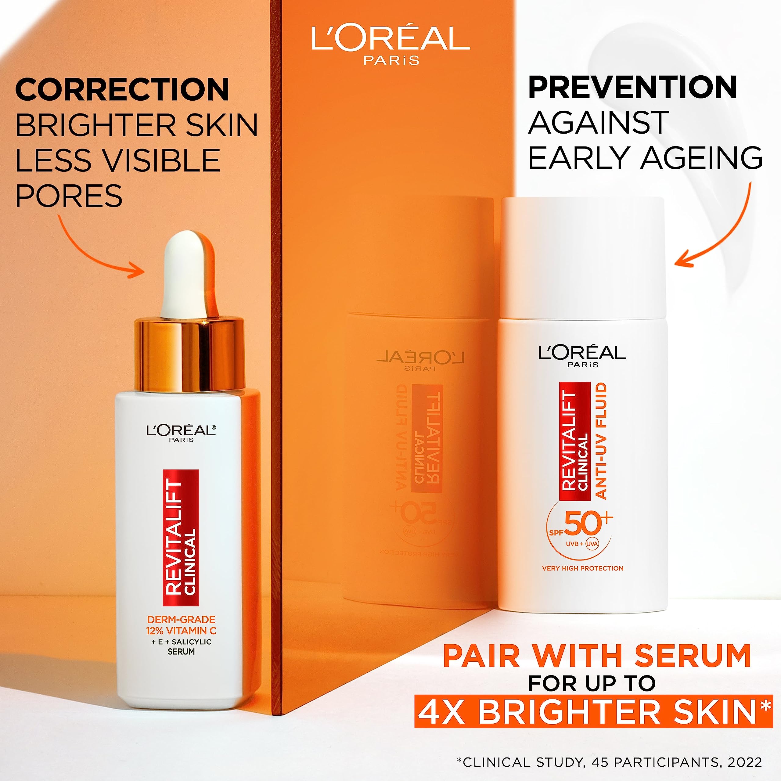 L’Oréal Paris Revitalift Clinical SPF 50and Invisible UV Fluid, Protect, Prevent and Improve Ageing Signs, Non-Oily Formula for All Skin Tones, Advanced UV Protection and Antioxidant Vitamin C, 50ml