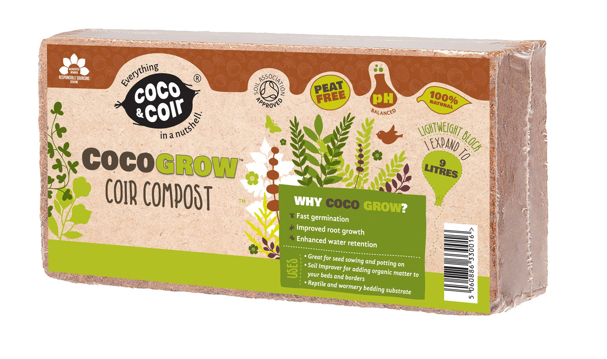 COCO & COIR Coco Soil Coconut Fibre. 100% Natural Organic Coconut Coir Compost Brick - Coco Grow (9L)