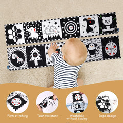 Vicloon Baby Soft Books, Baby Cloth Book, Black and White High Contrast Soft Cloth Book for Early Learning, Foldable Soft Fabric Quiet Book, Touch and Feel Crinkle Cloth Books for Babies First Book