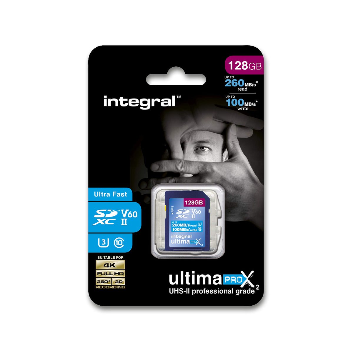 Integral 128GB UHS-II SD Card V60 Up to 260MBs Read and 100MBs Write Speed 1733X SDXC Professional High Speed Memory Card