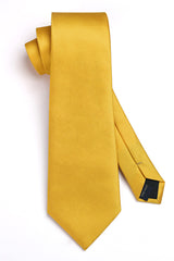 HISDERN Yellow Ties for Men Pocket Square Plaid Necktie and Handkerchief Set for Wedding Formal Business