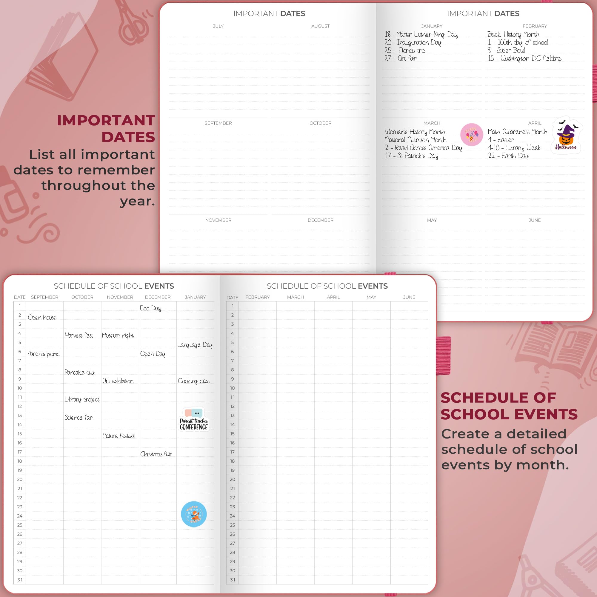 Clever Fox Teacher Planner – School Year Planner with Calendars & Lesson Plans – Teacher Plan Book for Classroom & Homeschool Organization - Undated, 18x25cm, Hardcover (Fuchsia)