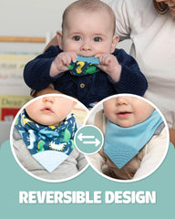 Cheeky Chompers Baby Bibs with Teether   2 monthsand Teething Bibs, Toddler Bibs   Reversible Dribble Bib & Baby Teether   Multi-Award Winning Neckerchew (Baby Dino, Single)