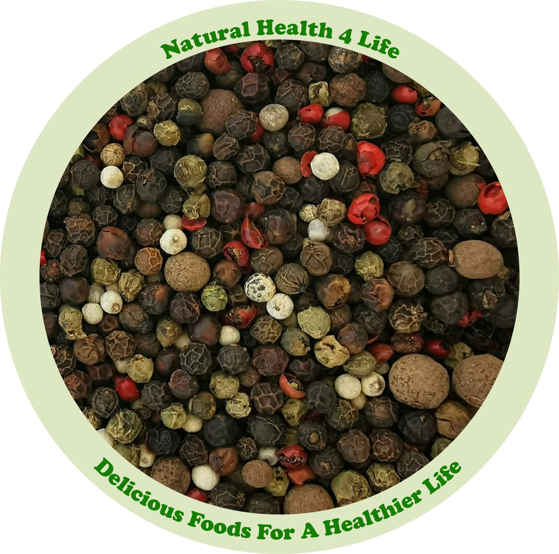 Natural Health 4 Life Spices Mixed Whole Peppercorns Five Pepper (Black, White, Green, Pink and Allspice) 200 g in Bag (1 Bag)