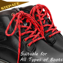 Stepace Round Shoelaces [2 Pairs] Heavy Duty Boot Shoe Laces for Hiking Work Boots Red Black -140(Dots)