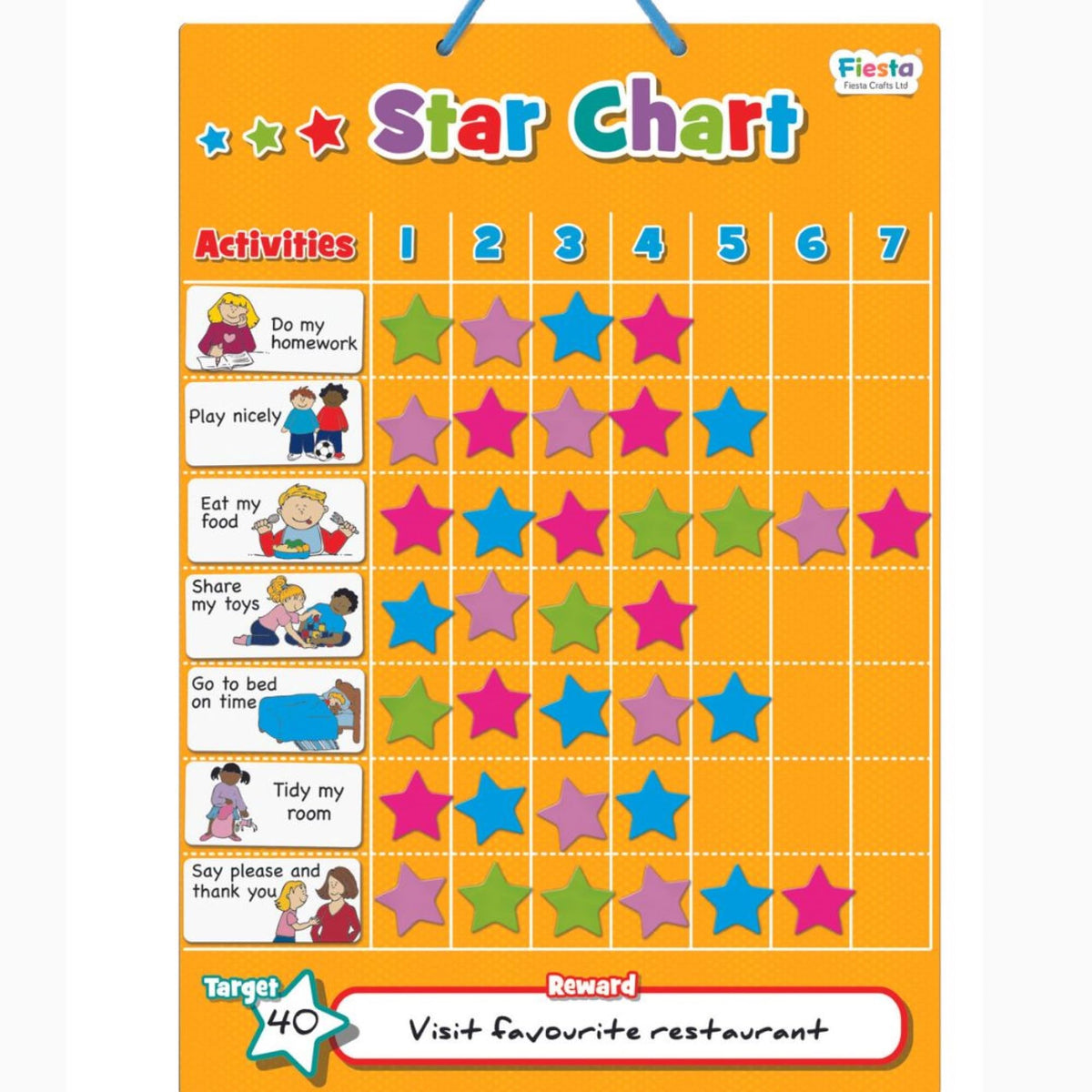 Fiesta Crafts Star Chart (T2388)- Magnetic Activity Board for Kids, Toddlers, Preschoolers, Boys & Girls - Teaches Responsibility, Good Behaviour & Chore Obedience at Home or in the School Classroom