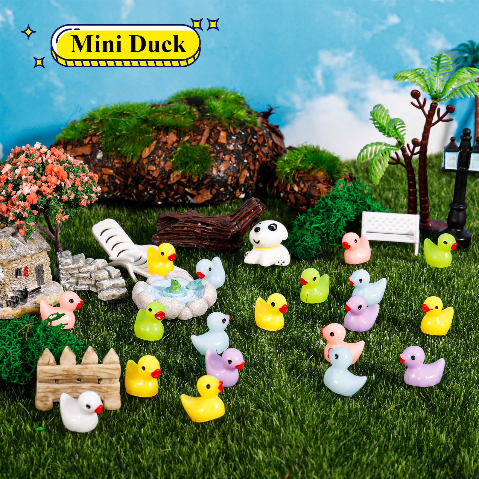 Heyu-Lotus 120 Pcs Mini Resin Ducks,Tiny Ducks Miniature Figures,Realistic Ducklings for Micro Fairy Garden Landscapes,Prank Game,Aquariums,Dollhouse Ornament,Christmas Birthday Party(6 Colors)