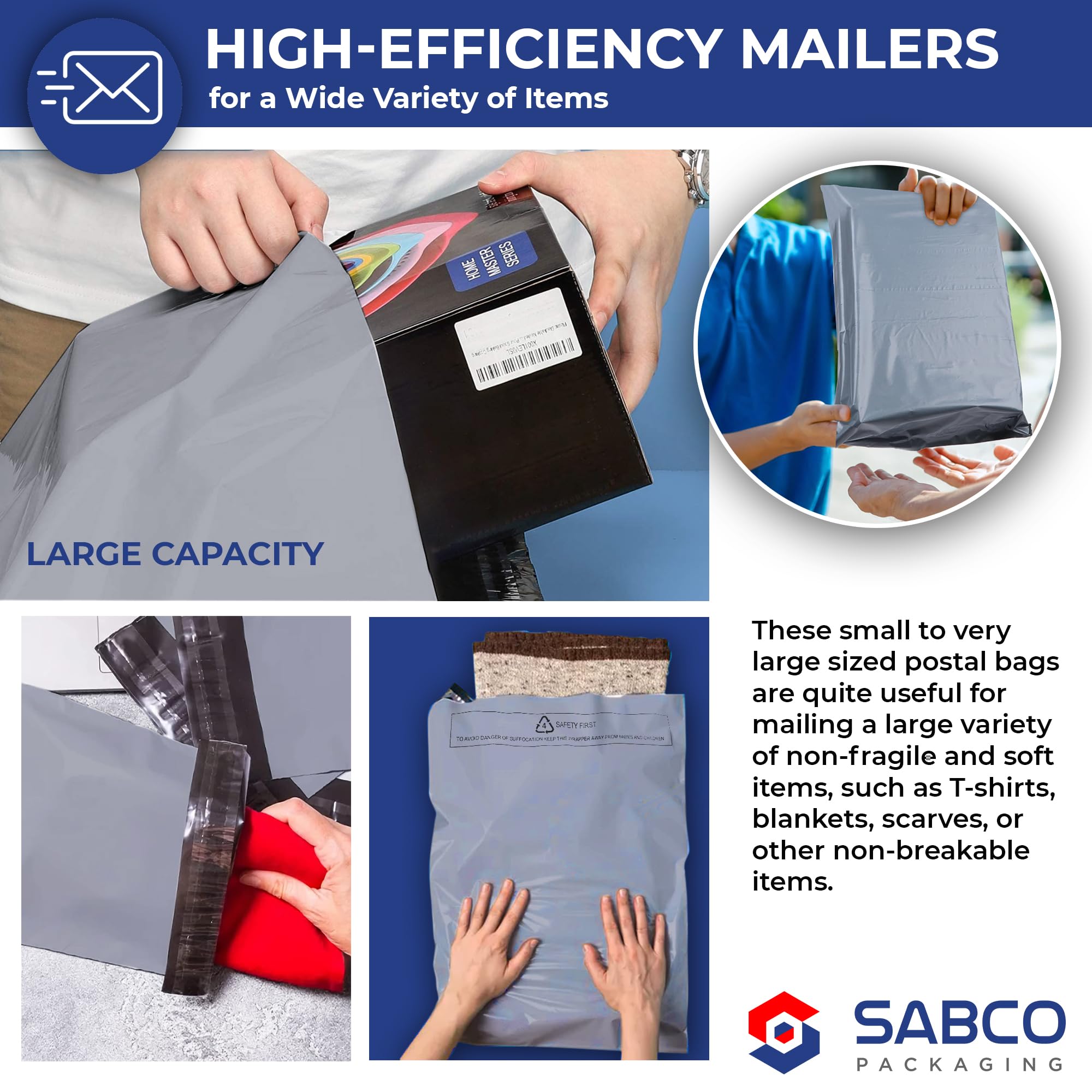 Sabco - Mailing Bags – 9 x 12 inches Self Adhesive, Waterproof and Tear-Proof Postal Bags – Medium Sized Grey Plastic Mailing Mail Post Postage Plastic Bags (9 x 12 inches, 50)