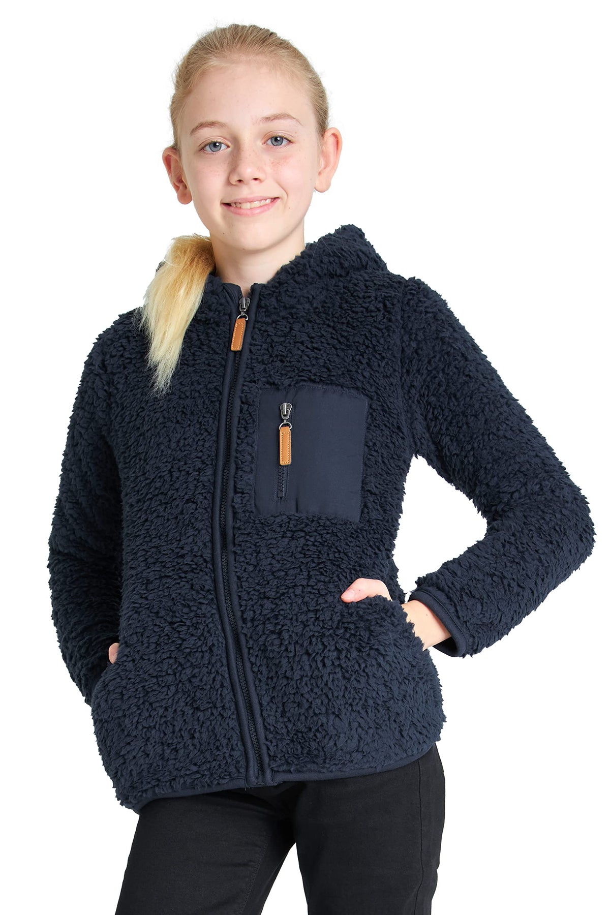 CityComfort Fleece Jacket for Kids, Zip Up Fuzzy Teddy Hoodie (Navy, 4-5 Years)