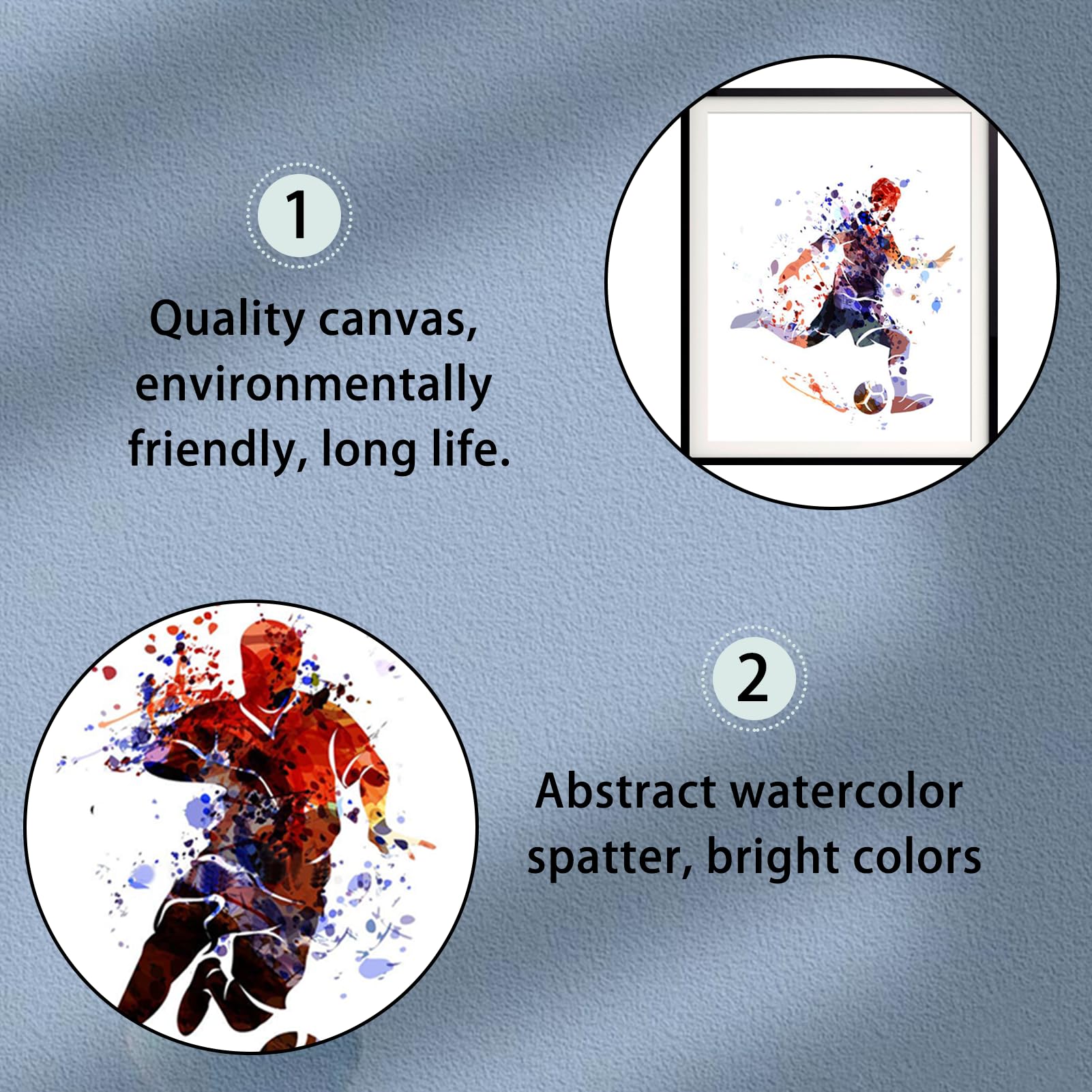 4Pcs Watercolor Soccer Player Art Picture Poster Football Posters for Boys Bedroom for Kids Football Fans Decorating Your House Like Living Room Kids Bedroom Classroom School Nursery