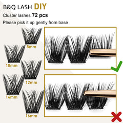 Cluster Lashes B05 Mixed Tray 72 Clusters B&Q Lash Clusters C D Curl Individual Cluster Lashes Mega Volume Eyelash Clusters DIY Lash Extensions Soft Fluffy Cluster Eyelash Extensions(B05,D-8-16mix)