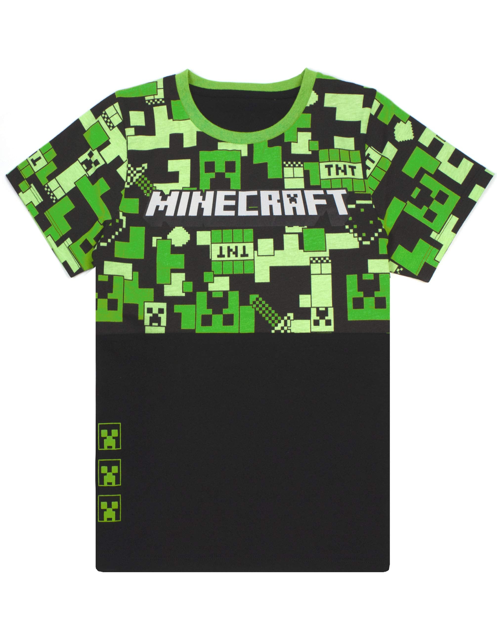 Minecraft Pyjamas for Boys   Kids Long Or Short Bottoms Options & Gamer T-Shirt   Childrens Creeper PJ Set Merchandise Gifts 7-8 Years