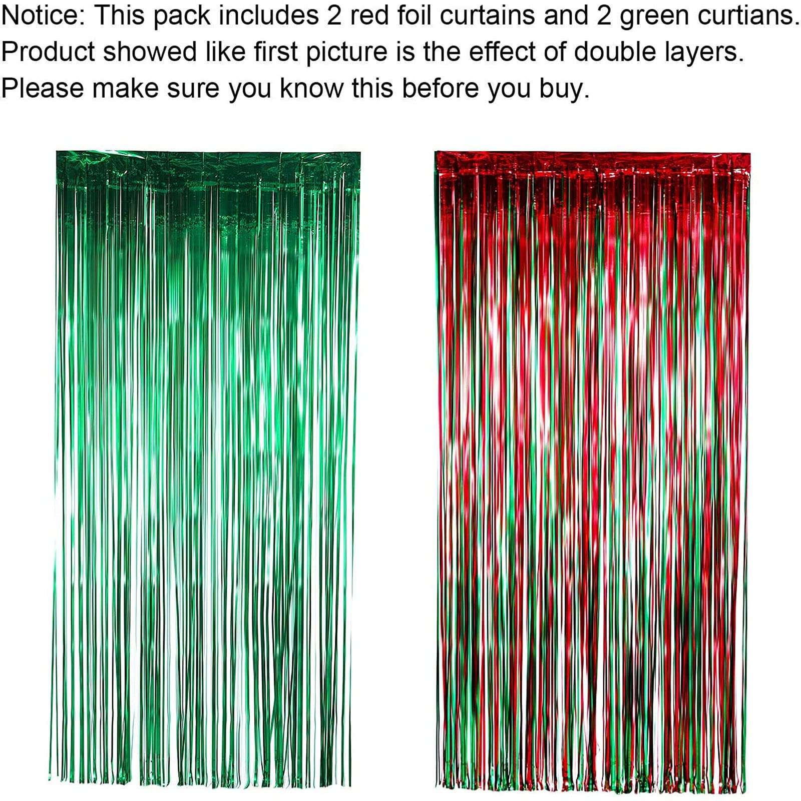 2pcs 3.2ft x 6.5ft Foil Curtain Decorations,Red and Green Tinsel Foil Fringe Curtains Streamers Backdrop for Christmas Party Photo Backdrops Props Christmas Theme Decorations