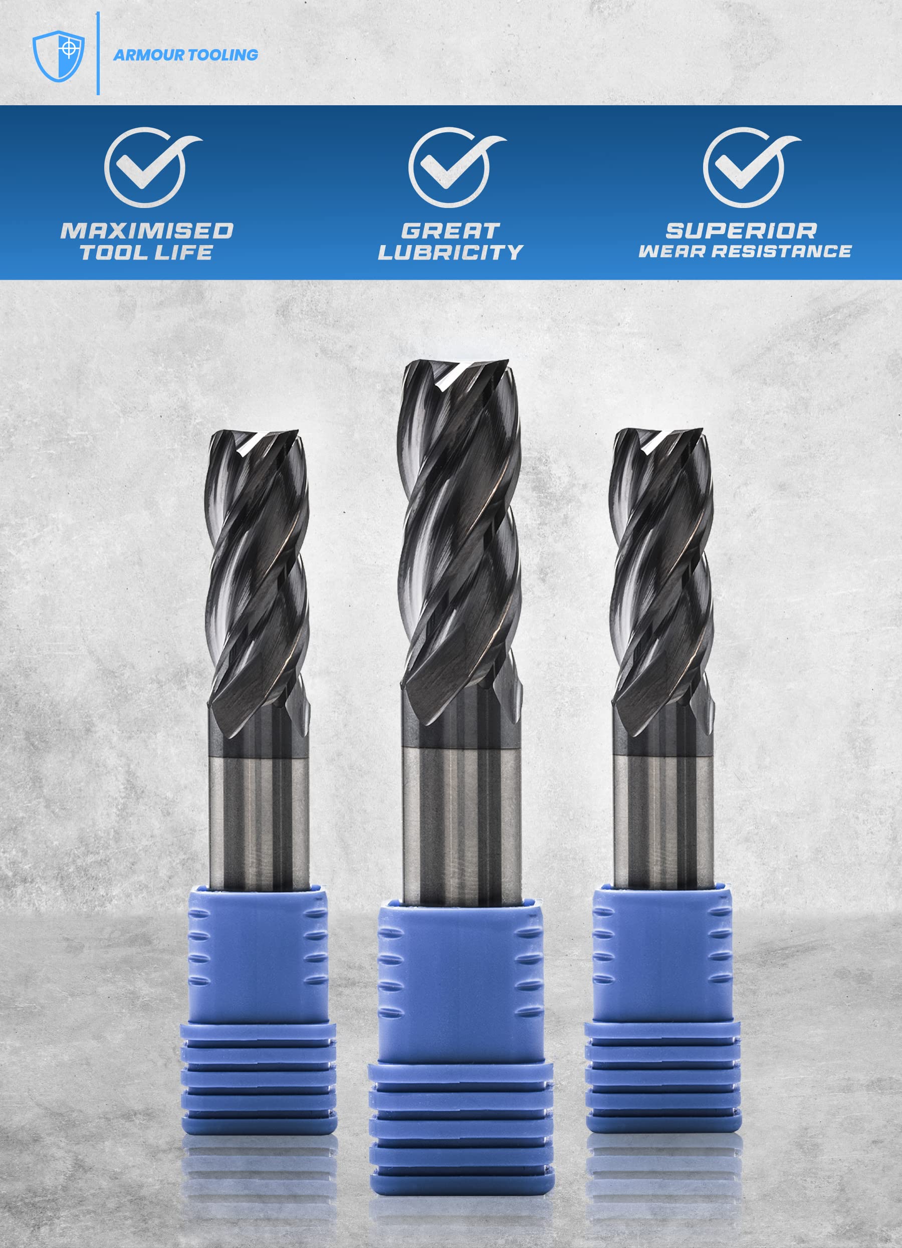 ARMOUR TOOLING – 8mm Tungsten Carbide End mill - 4 Flute Sharp Corner Cutter - CNC Milling Tool - for Alloy Steels/Hardened Steels - High Performance Milling Cutter - Roughing And Finishing