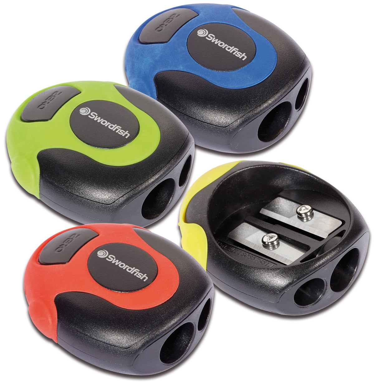 Swordfish ‘Twin Soft Grip’ Double-Hole Pencil Sharpener [Pack of 1] Assorted Colours [40289]