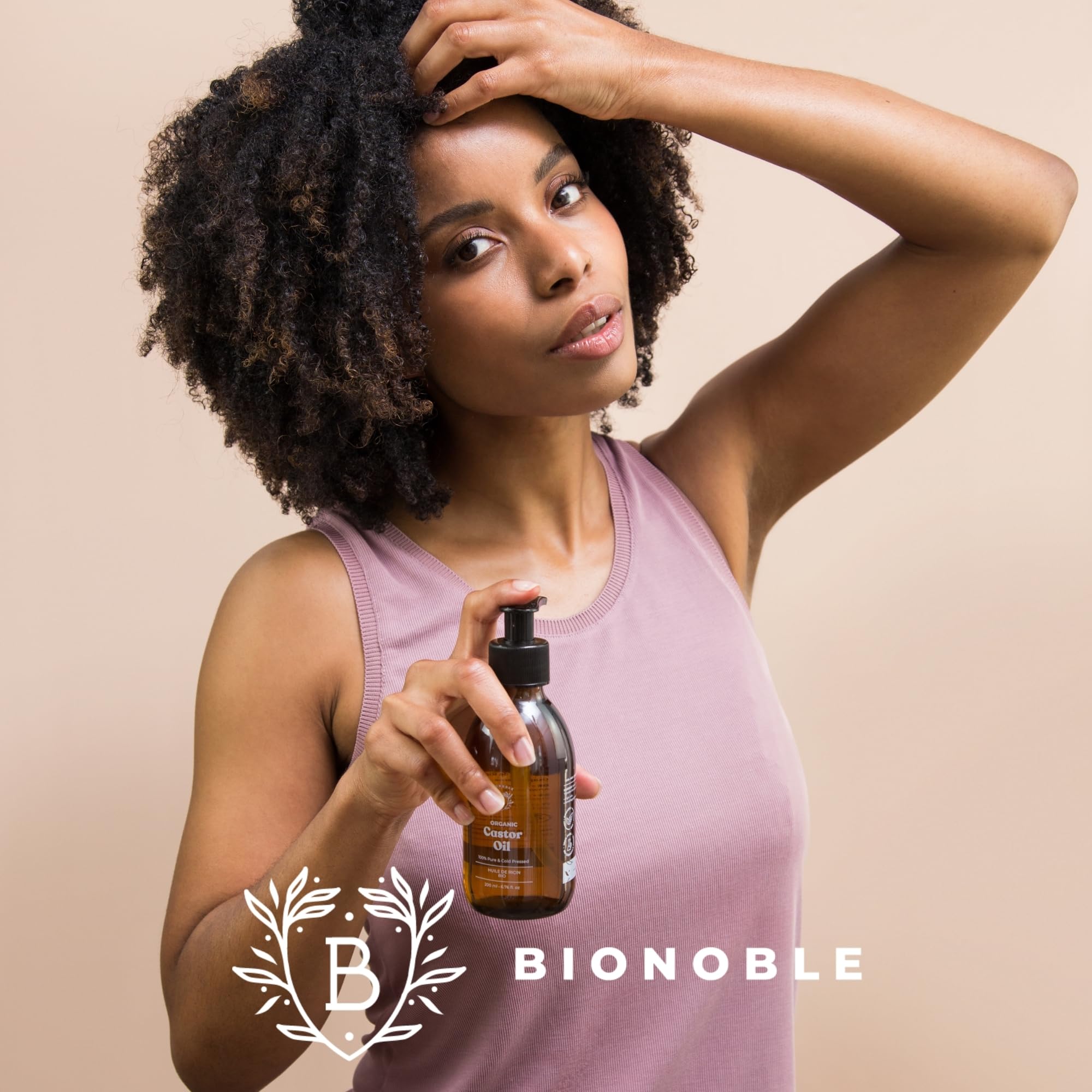 Bionoble Organic Castor Oil 200ml - 100% Pure, Natural, Cold Pressed - Lashes, Eyebrows, Body, Hair, Beard, Nails - Vegan and Cruelty Free - Glass Bottle and Pump and Mascara Kit