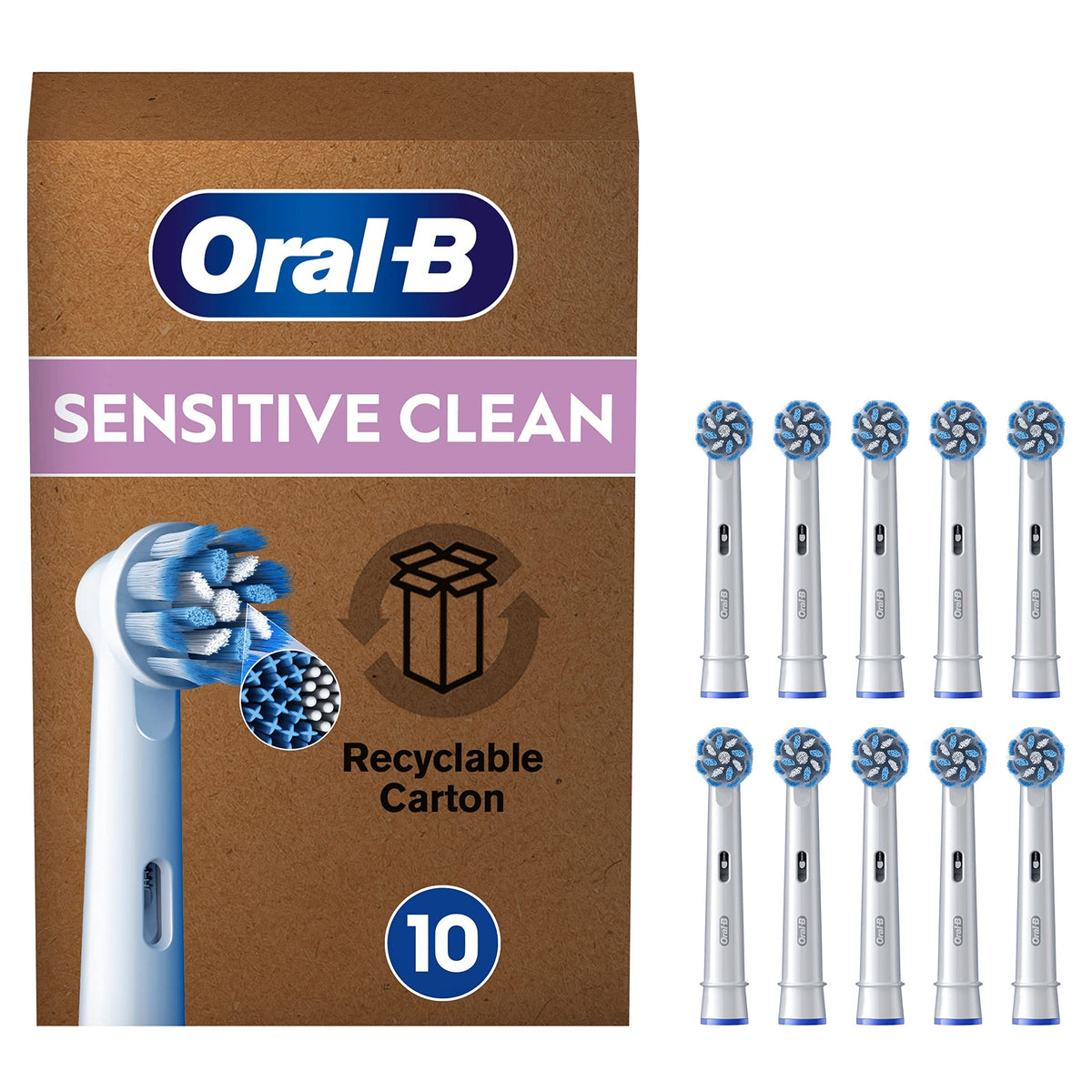 Oral-B Pro Sensitive Clean Electric Toothbrush Head, X-Shaped & Extra Soft Bristles For Gentle Brushing & Plaque Removal, Pack of 10 Toothbrush Heads, Suitable For Mailbox, White