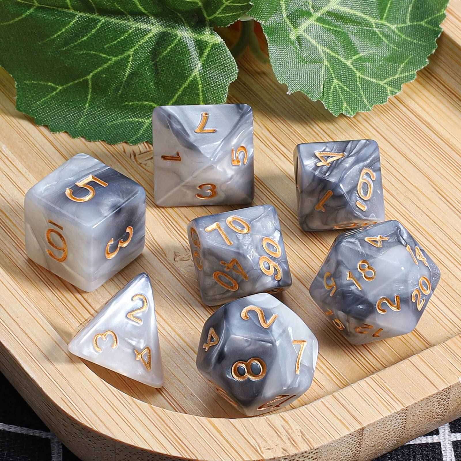 QMAY DND Dice Polyhedral Dice Set - 7 Pieces for Dungeon and Dragons MTG RPG D&D D20, D12, D10, D%, D8, D6, D4 (Grey mixed White)