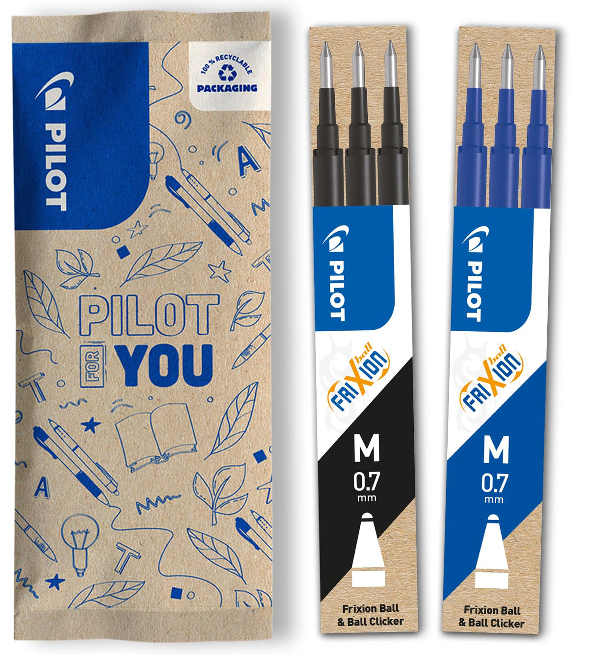 PILOT Frixion Rollerball Refill 0.7 Refills Set of 6 (Blue, Black)