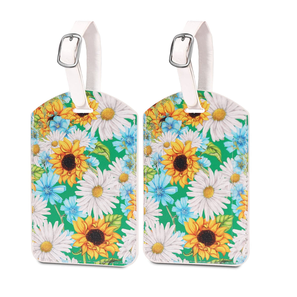 Luggage Tags,2 Pcs Leather Baggage Labels,Luggage Tags for Suitcases,Travel Luggage Tag with Name ID Card for Luggage Cruise Waterproof Travel Accessories (Sunflower)