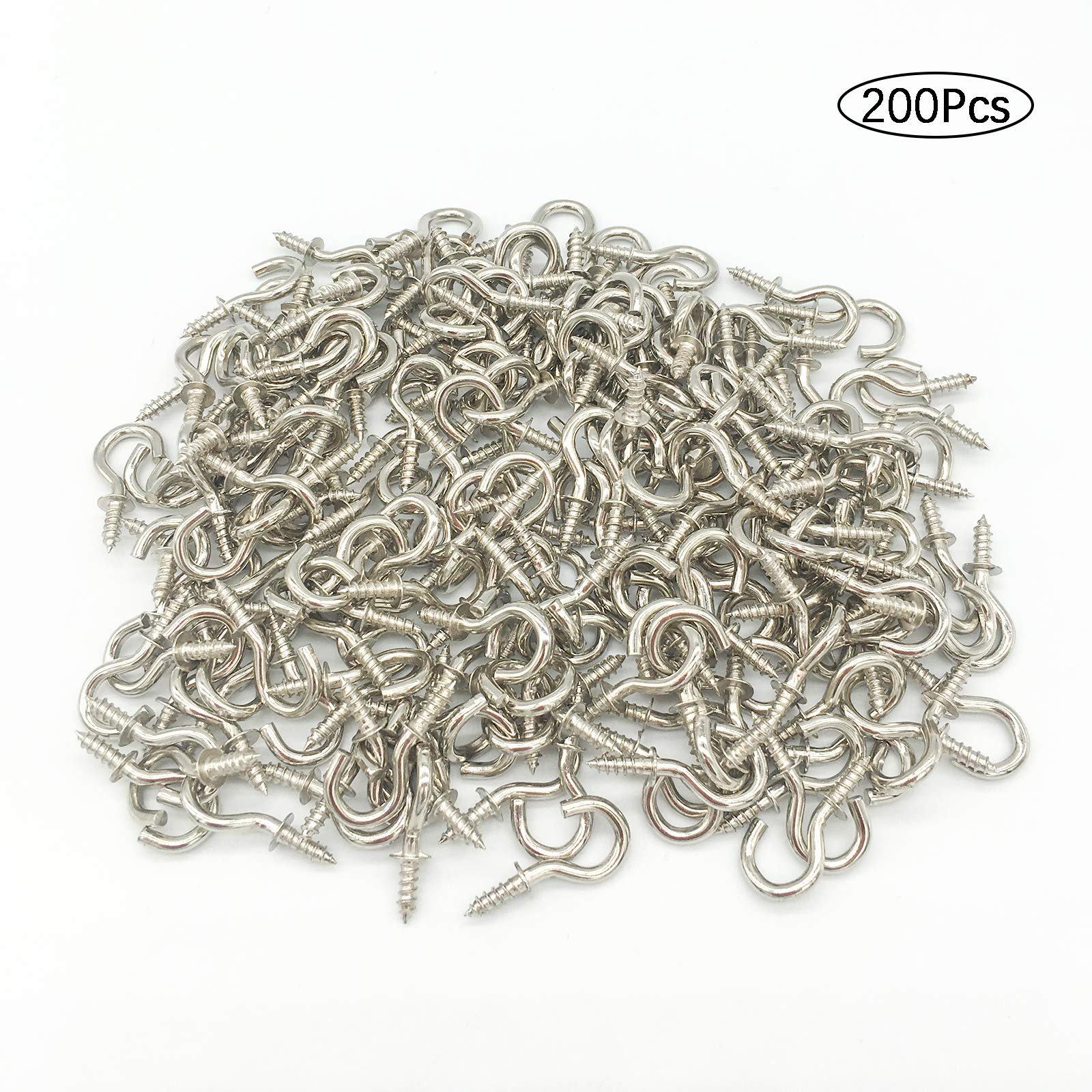 Mini Ceiling Screw Hooks, 200 Pieces 1/2 Inch Cup Hooks Screw-in Hooks for Hanging Plants Mug Arts Decorations, Silver