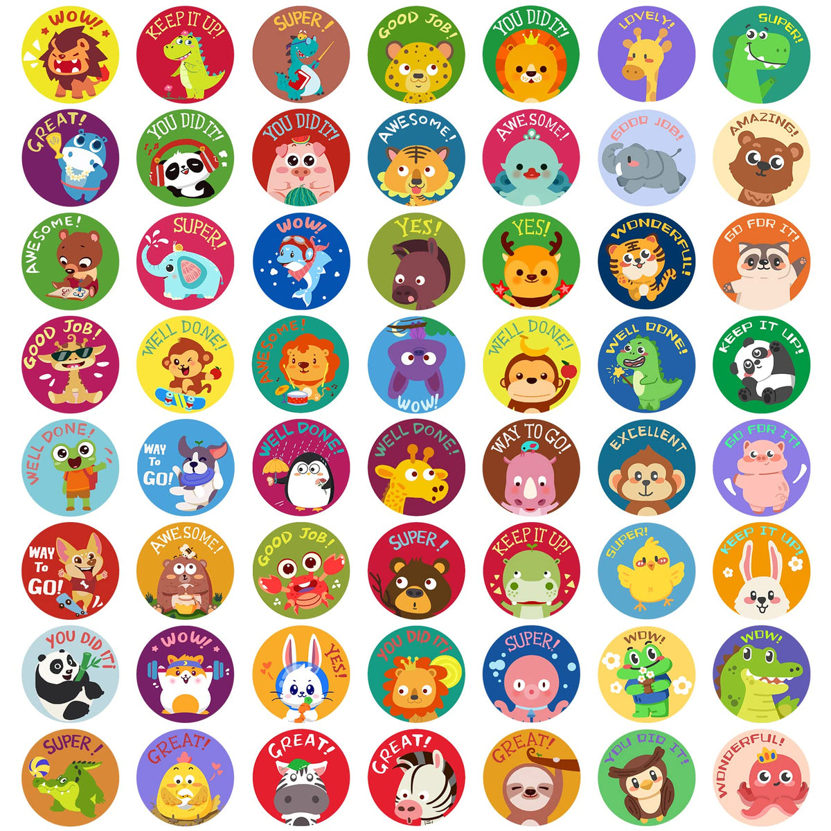 1000 PCS Motivational Stickers for Kids,56 Animals Cartoon Designs,Teacher Rewards Stickers,potty trainning Stickers,Encouraging Stickers,Incentive Stickers,1 Inch Round Animal Stickers